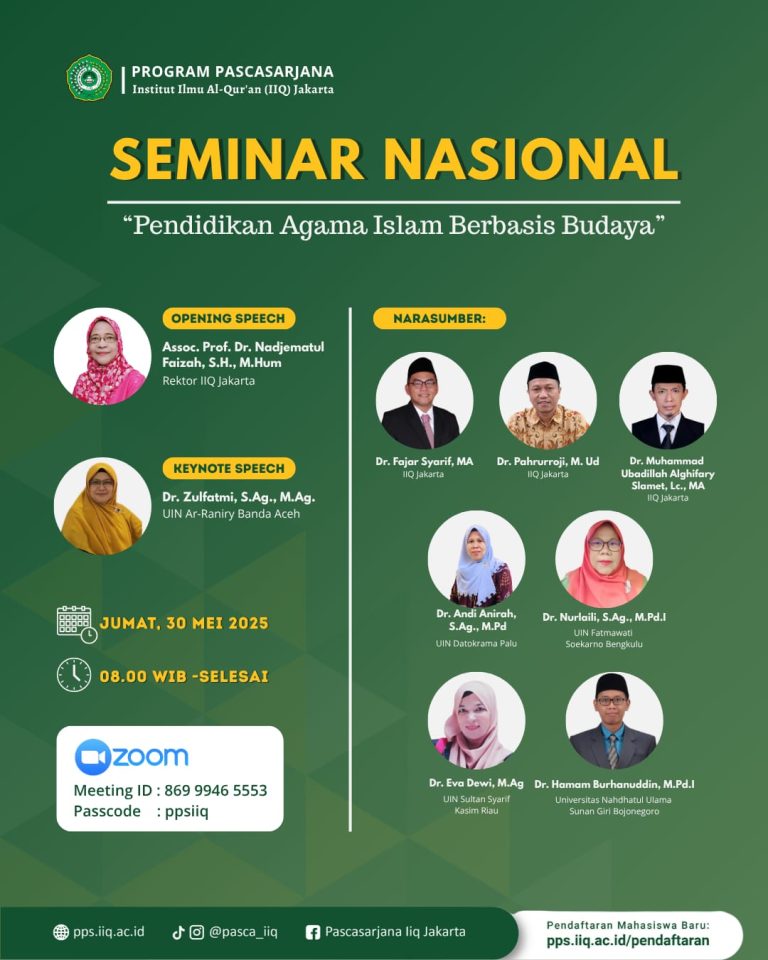 PAI Pascasarjana IIQ Selenggarakan Seminar Nasional Fokus Pendidikan Agama Berbasis Budaya
