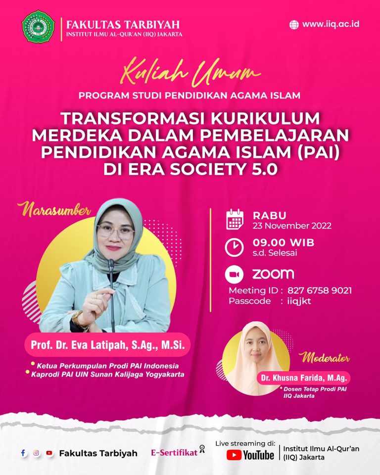 Live on Youtube: Kuliah Umum PAI “Transformasi Kurikulum Merdeka dalam Pembelajaran Pendidikan Agama Islam (PAI) Di Era Society 5.0”