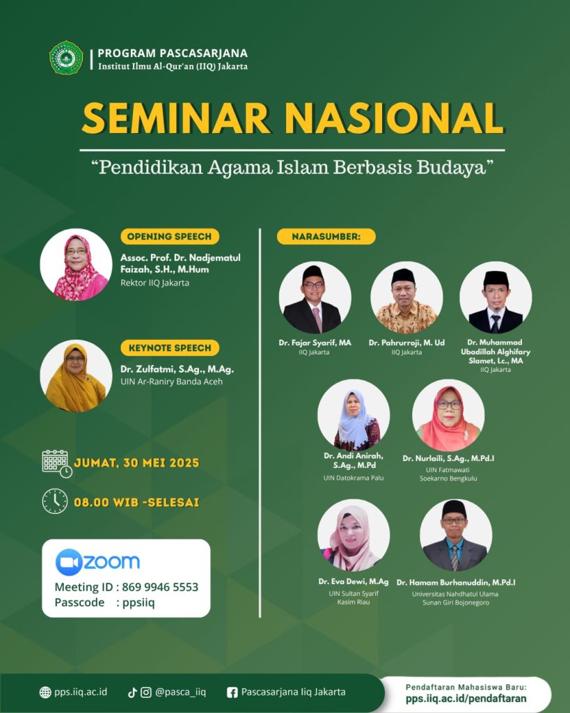 PAI Pascasarjana IIQ Selenggarakan Seminar Nasional Fokus Pendidikan Agama Berbasis Budaya